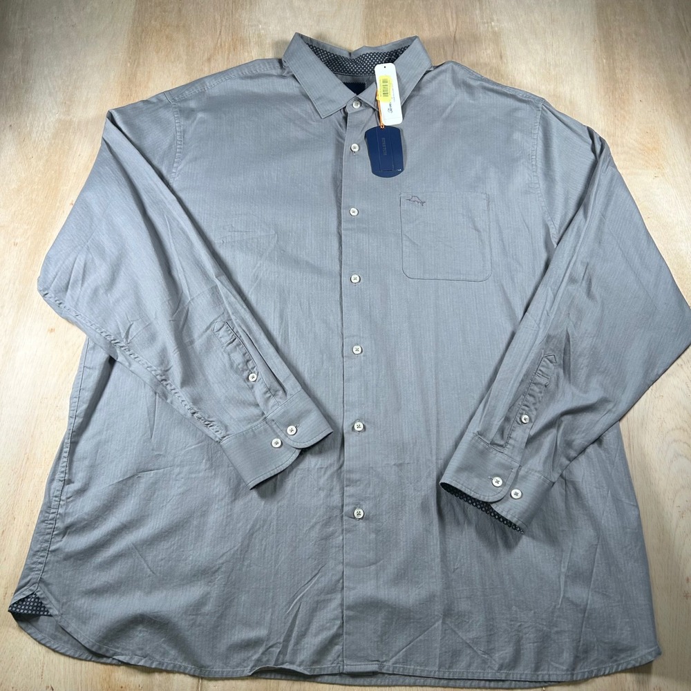 Tommy Bahama Mens 2XT Gray Herringbone Pima Cotton Stretch Button Down Shirt NEW